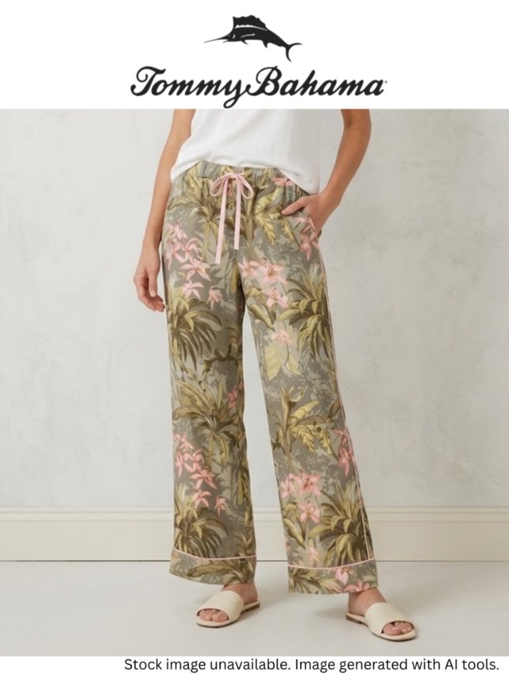 Tommy Bahama Orchid Oasis Wide Leg Tropical Pajama Lounge Pants XL Green Pink